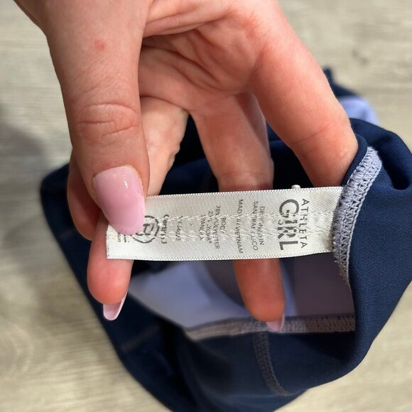 Athleta Girl Spring It On Capri Blue Tight Legging Color Block Youth Size XL 14 - Picture 5 of 6